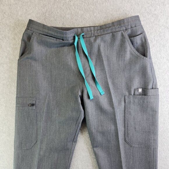 Figs Scrub Pants Womens Medium Gray Yola Skinny Leg Zip Cargo Blue Drawstring - Picture 2 of 16